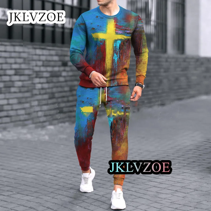 Neue Ankunft Mode herren Kleidung Outfits Trainingsanzug 3D Drucken Lange Ärmeln T Shirt Sportswear Pullover Casual Jogginghose Sets