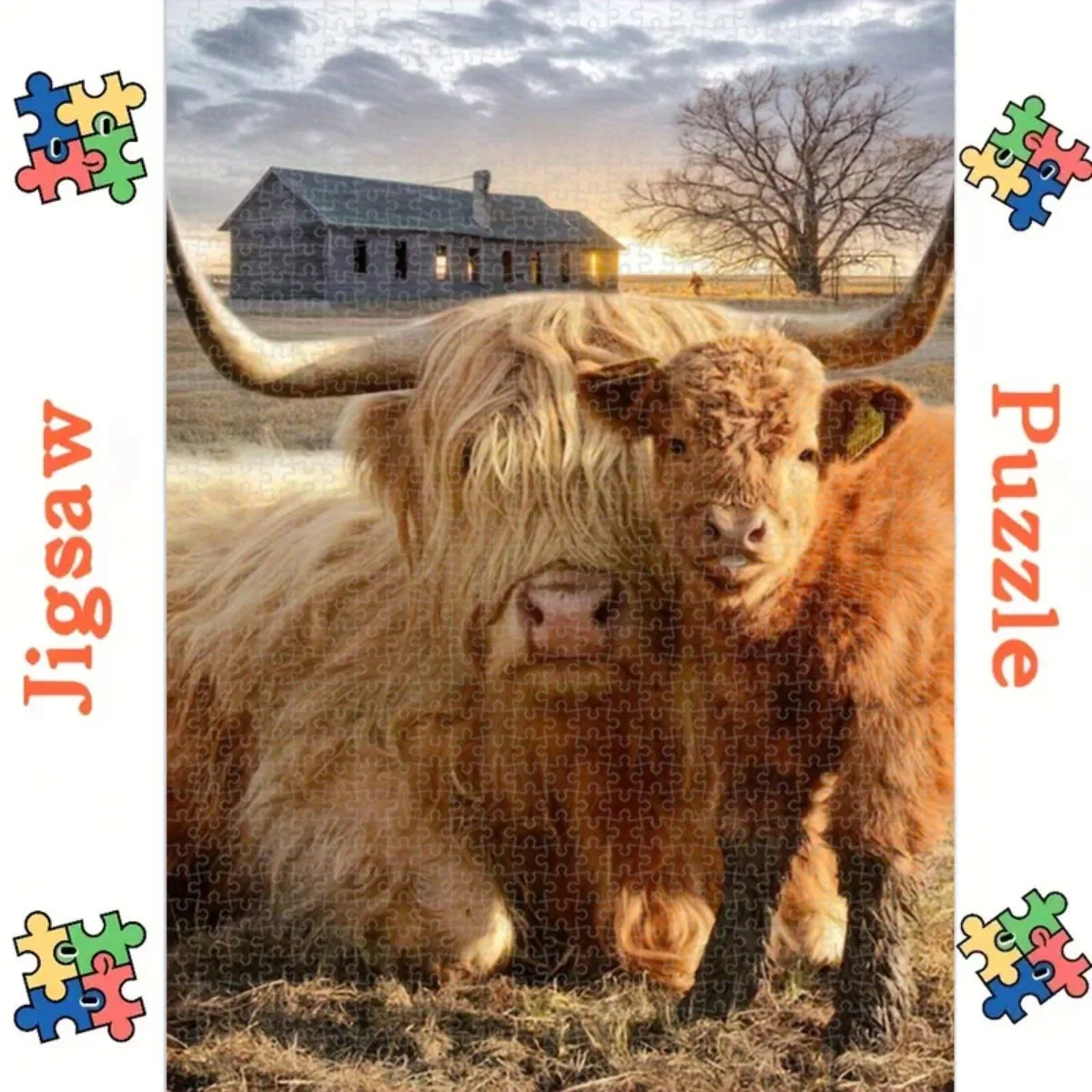 Een 1,000 stuks puzzels Halloween decoratieve hooglandkoepuzzel voor woonkamer of slaapkamer Duurzaam kartonmateriaal Levendig C