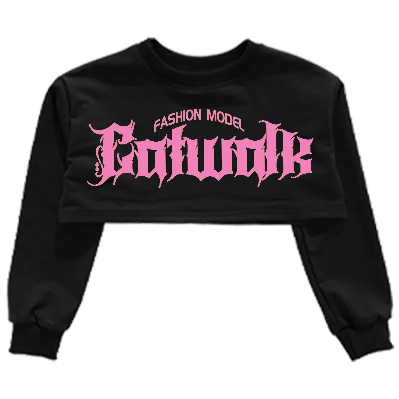 Girls Long Sleeve Crop Top And Navel Blue Cargo Pants Kpop Jazz Hip Hop Street Dance Group Performance Costume
