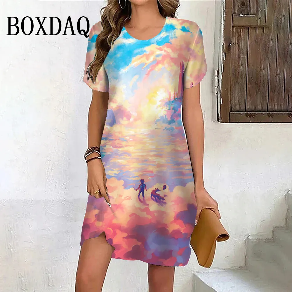 Dream Girls Pattern 3D Printed Dresses For Summer 2024 Women Cute Short Sleeve A-Line Mini Dress Casual Loose Plus Size Clothing