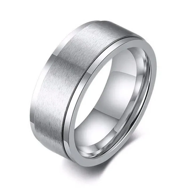 Frosted Stainless Steel Rotating Anti Stress Ring For Men Anxiety Relife Spinning Finger Ring Fidget Metal Spinner Anillos