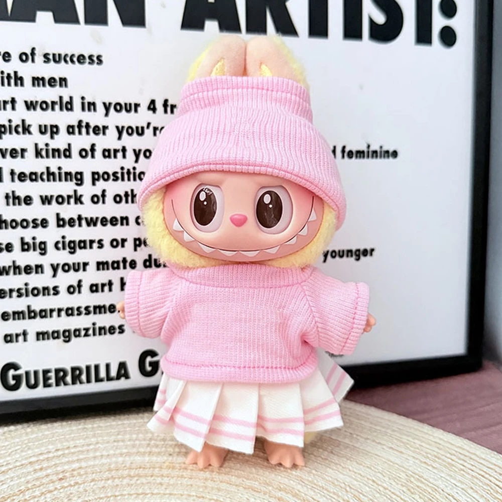 17cm Mini Plush Doll'S Clothes Outfit Accessories For Korea Kpop Labubu Idol Sitting Party V1 V2 Autumn onesie hat set Clothing