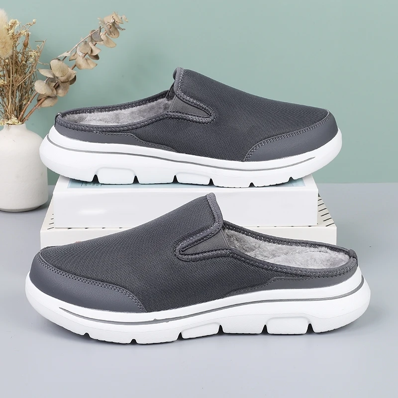 Autumn Winter Men's Cotton Warm Slippers Indoor Outdoor Fur Shoes Men's House Half Lazy Slippers Women Plush Slippers Big Size
