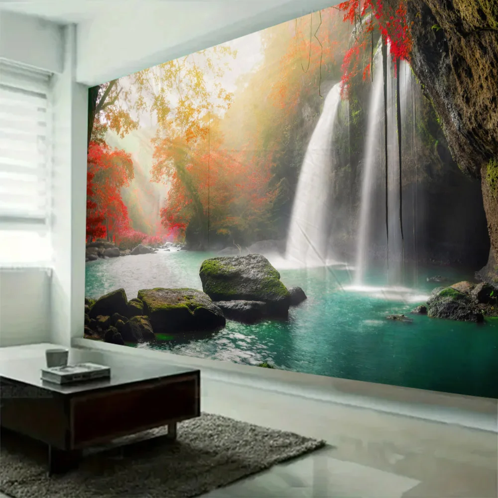 Natural landscape big tapestry beach picnic mat home wall art decoration sand forest waterfall living room wall hanging