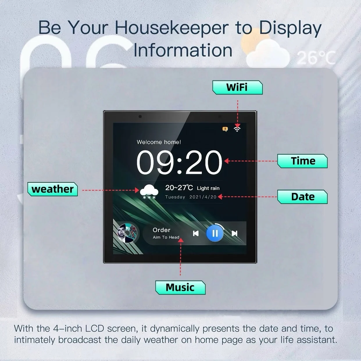 Hub intelligent F4 Tuya 4 Go de RAM, système Android |   Contrôle de la scène, lumière/rideau/sonnette, musique |   Domotique tout-en-un