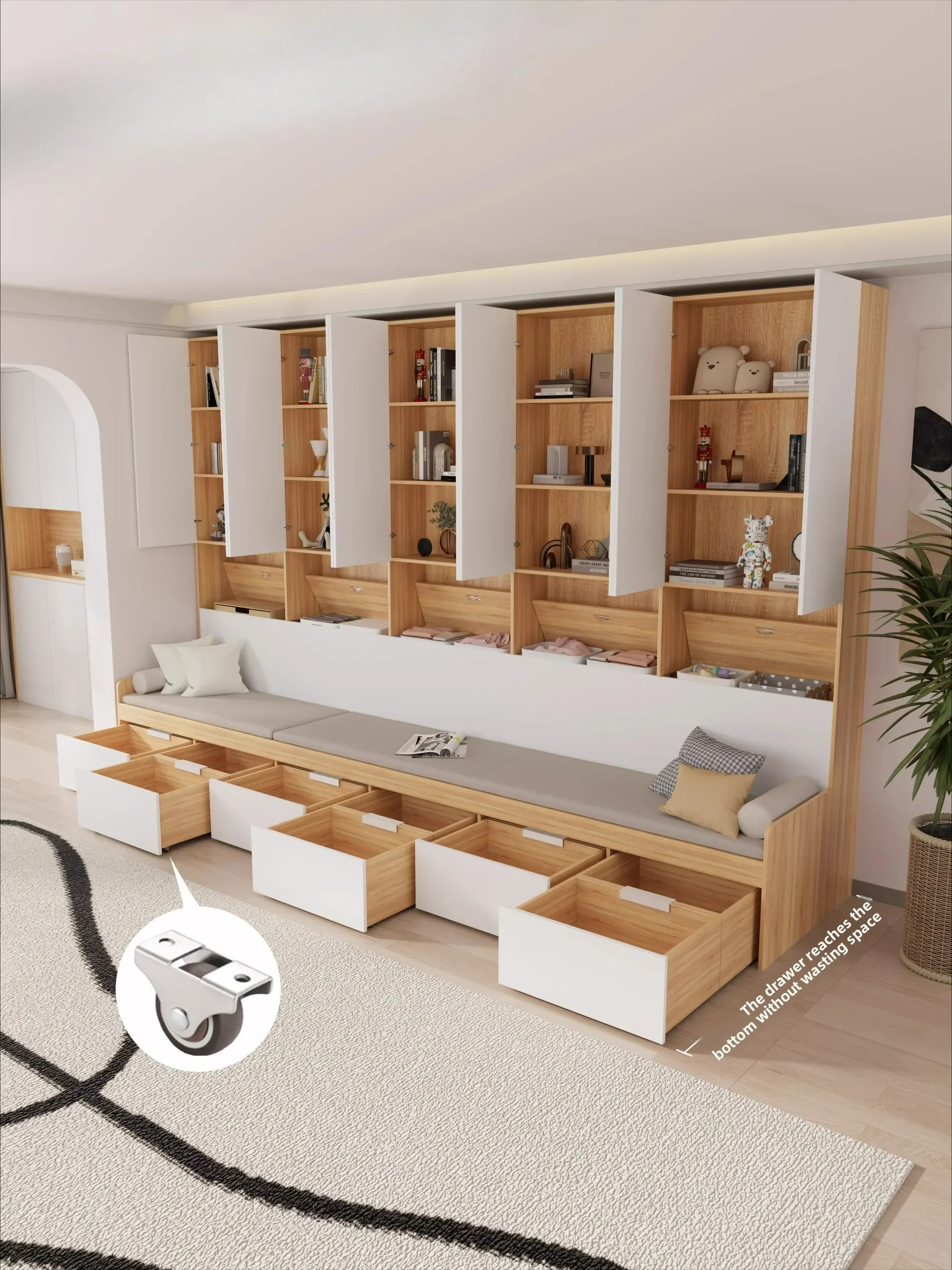 Sofa bed locker integrated multi-functional household glass bookcase card holder combination