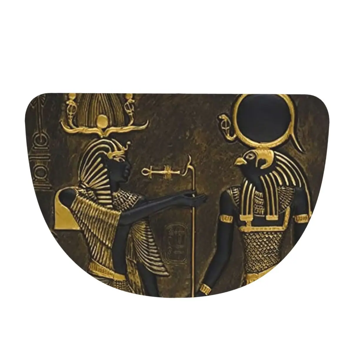 Ancient Egypt God Horus And Anubis Egyptian Pharaoh Soft Flannel Half Round Doormat Non Slip Bathroom Mat Absorbent Floor Carpet
