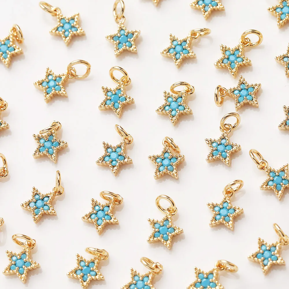 2PCS  Small Turquoise Star Charms for Jewelry Making Drop Earrings DIY Hand Made Brass Accessory 14k Gold Plated 7.7*9.5mm
