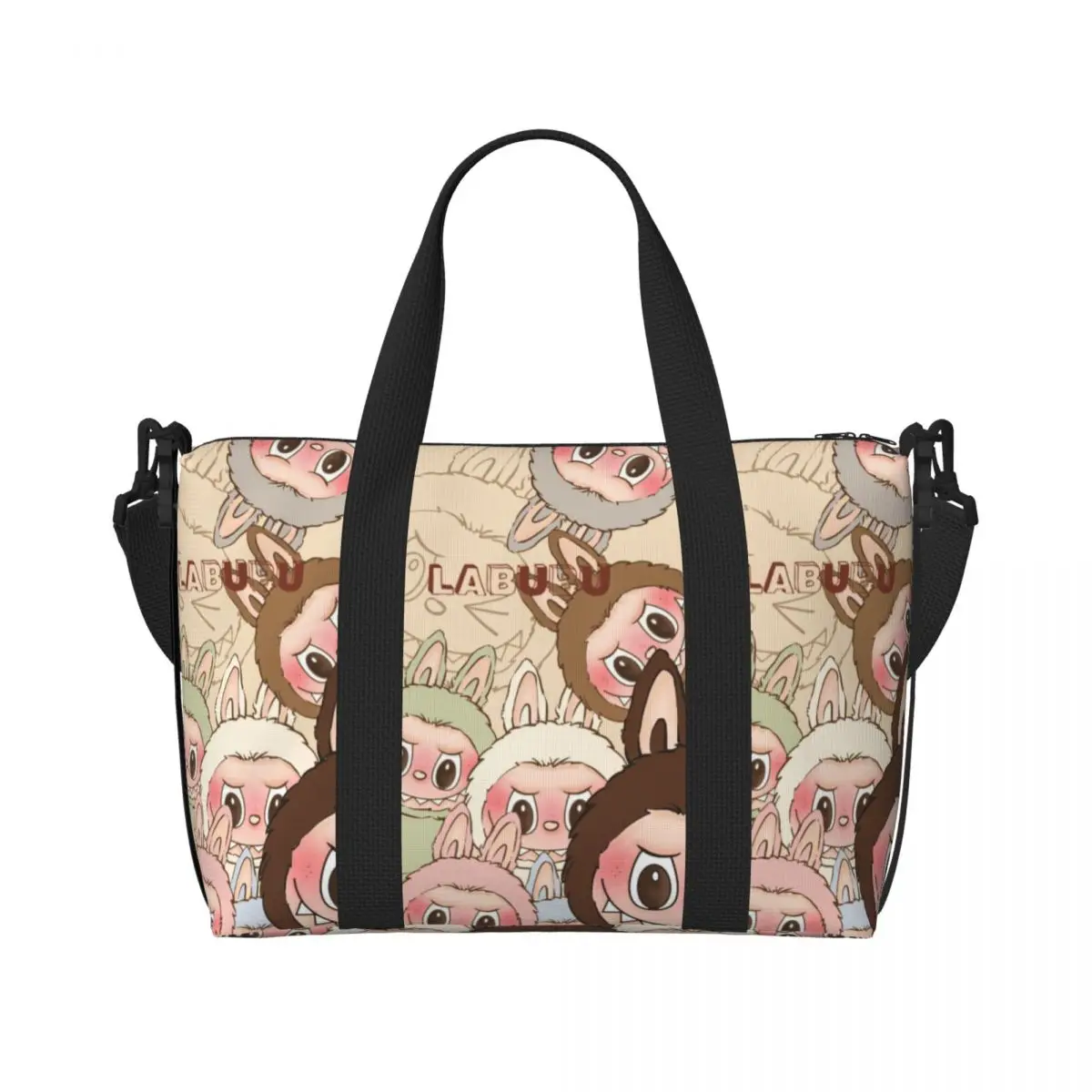 

Custom L-Labubus Doll Beach Tote Bag Women Cute Cartoon Large Compartment Beach Gym Travel Bags