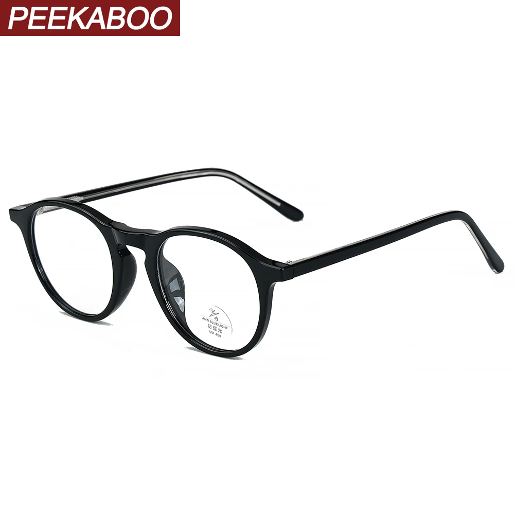

Peekaboo unisex round glasses anti blue light TR90 clear lens acetate retro glasses frame women korean style male grey black
