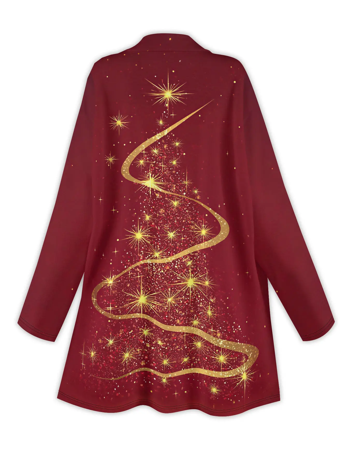 سترة نسائية بطبعة شجرة عيد الميلاد، قماش محبوك ناعم، أكمام طويلة مفتوحة من الأمام، نمط كاجوال أنيق، غطاء ربيع الخريف