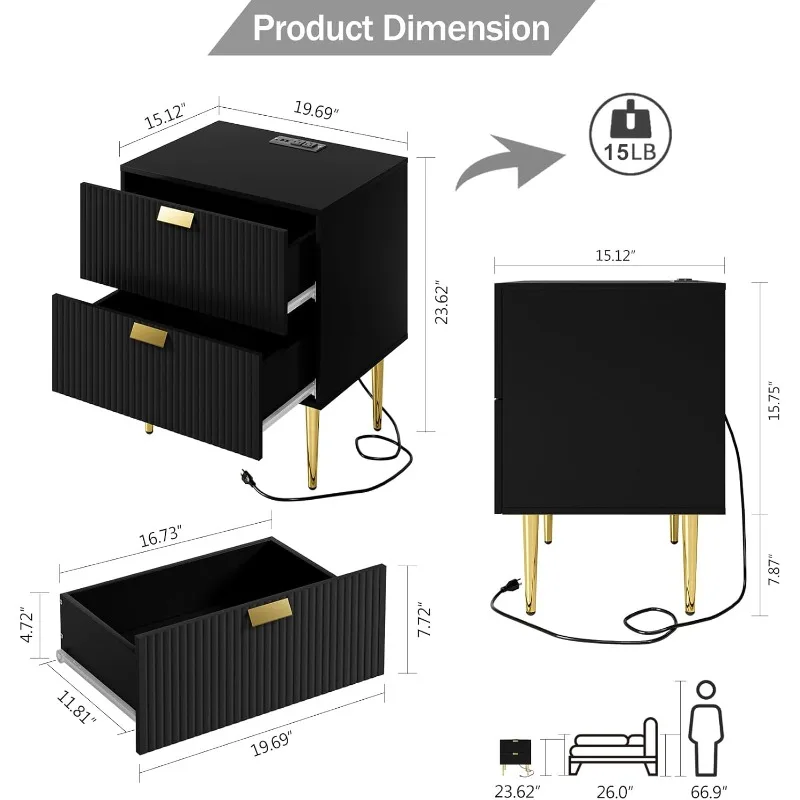 Dresser for Bedroom, Fluted Night Stand, End Table for Living Room, Mid Century Modern Bedside Table, Nightstand