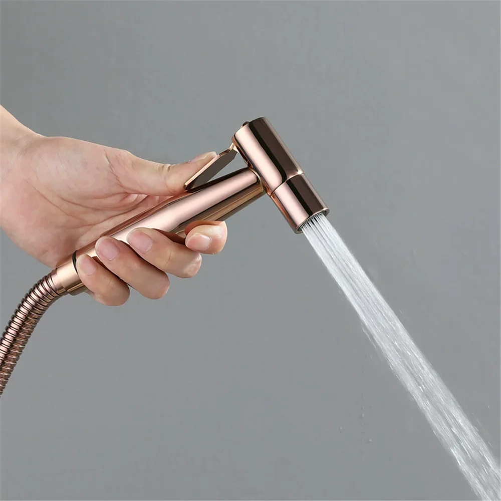Hand Held Bidet Sprayer Douche Toilet Kit Bidet Faucet Rose Gold Round Shattaf Shower Head Copper Valve Set Jet Bidet Faucet