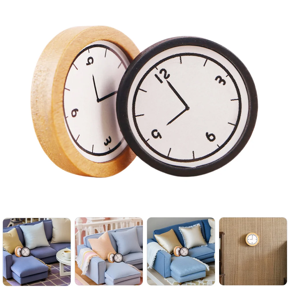 

2Pcs Wooden Miniature Wall Clock for Dollhouse 1:12 Scale Realistic Clock Decor Small Size Easy Install Ideal Dollhouse