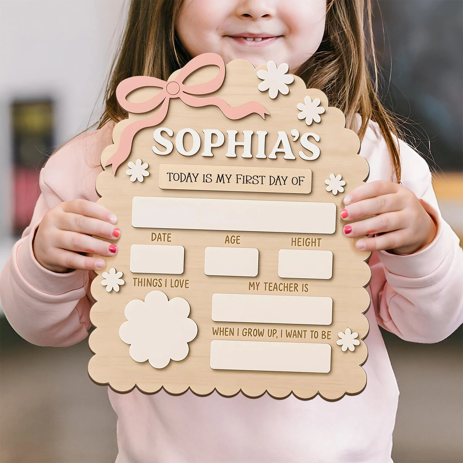 1Pc Custom First School Day Wooden Name Plaque,ChildHome Room Office Wall Door Decor,DIY Paintable,Nursery Birthday Wedding Gift