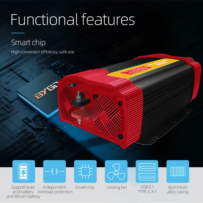 Lithium battery 2000 watt inverter 12V to 110V modified sine wave high-power automotive power inverter American standard 2KW