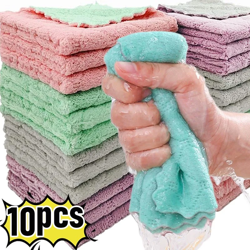 Soft Velvet Kitchen Cloth Super Absorbent Household Cleaning Towel Non-stick Oil Dish Rags Napkins Tableware Wipes Dishtowels