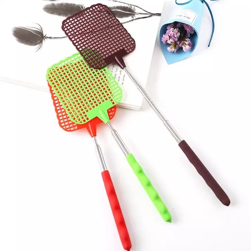 1/2pcsMini Retractable Plastic Fly Swatter; Stainless Steel Non-slip Handle; Summer Mosquito Swatter; Fly Killer For Home Garden