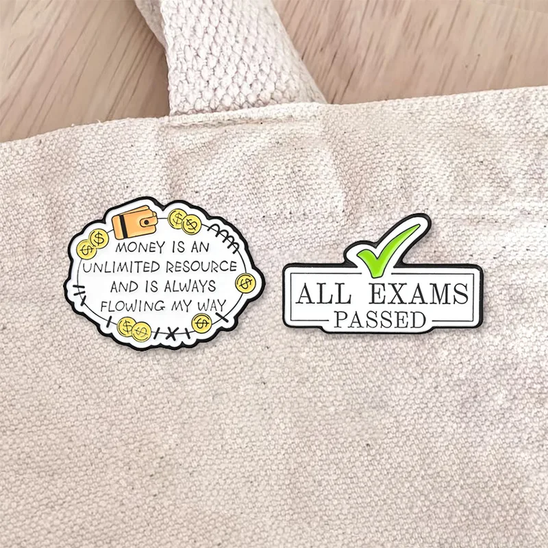 All Exams Passed Enamel Badge Wealth Exam Wish Slogan Pin Motivational Quote Metal Brooch Gift For Students