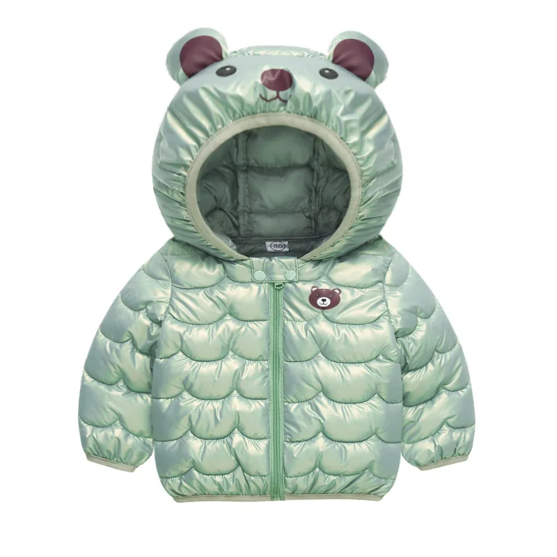 2024 Autumn Winter children Cotton Down Jacket 1-4Years Baby Boys Girls Light Thin Hooded Coat Kids Cartoon Bear Down Parkas