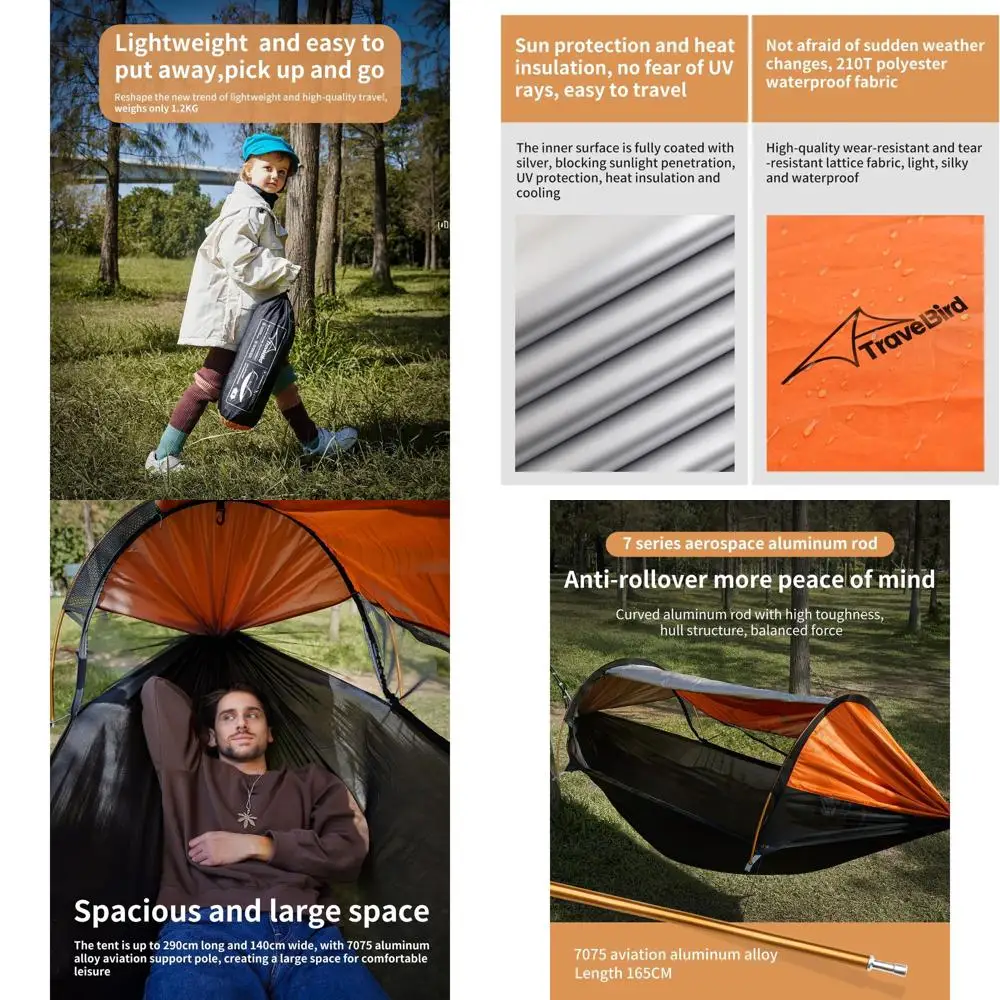 

2-Person Lightweight Camping Hammock Tent with Mosquito Net, Sunshade & Tree Straps for Outdoor Adventures