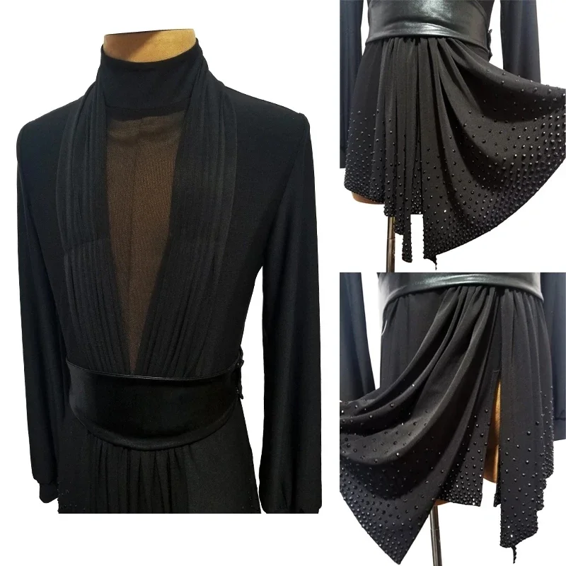 Chemise de danse de salon avec biscuits noirs pour adultes, costume de performance, ChaCha, Tango, Régions ba, compétition de danse latine masculine, Y-