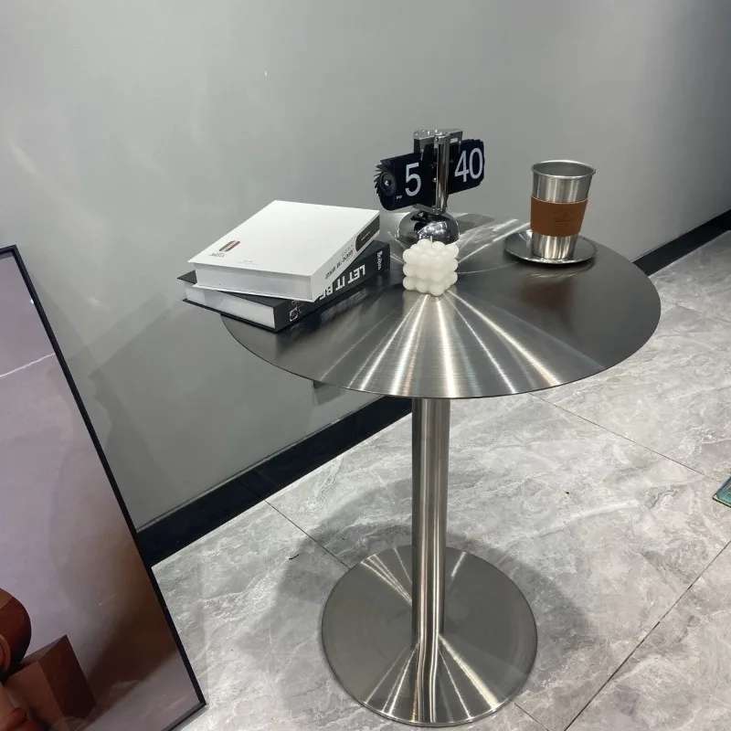 

Industrial Style Coffee Table Round Metal Tea Shop Dining Tables Modern Stainless Steel Side Table for Cafe Commercial Furniture