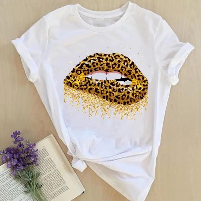 Women Print Tops Tees Sexy Lip Watercolor 2022 Female Ladies Summer Fashion Lady Tshirt Clothes Short Sleeve Graphic T-Shirt