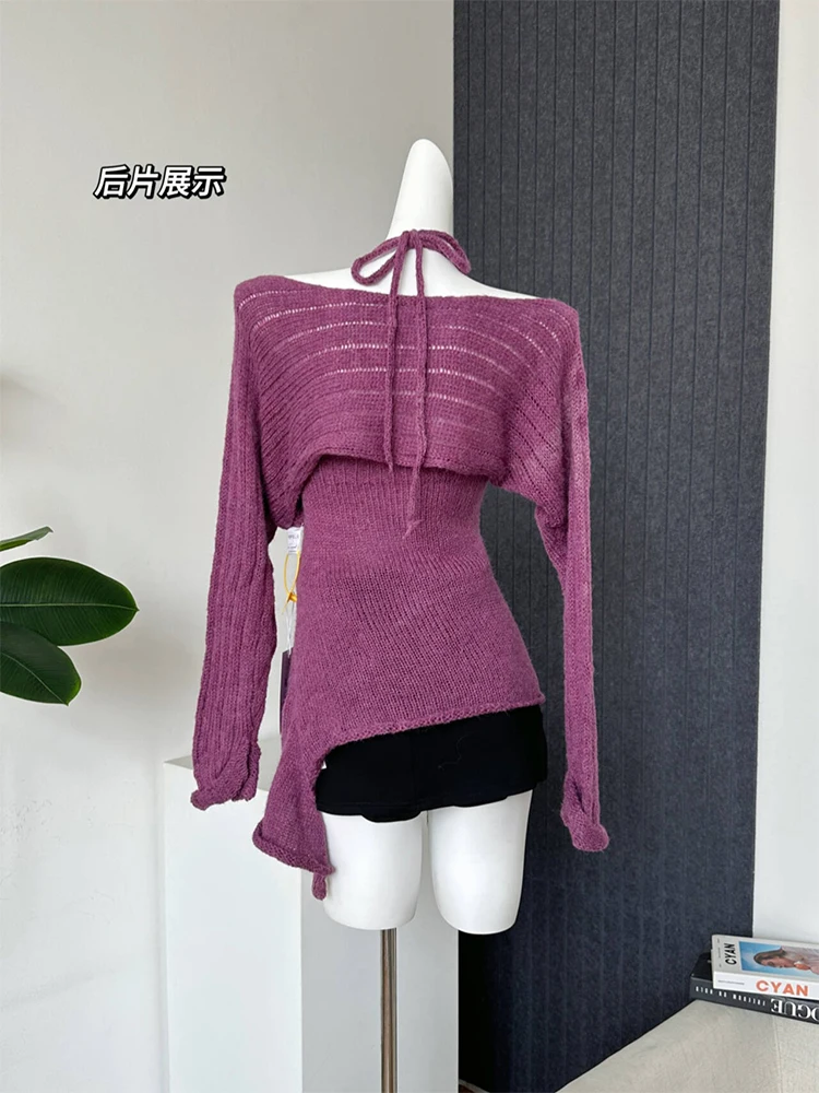 Autumn Winter Woman Design Coquette Two Piece Sets Pullovers Sweater Long Sleeve Knitwears Vintage 2000s Aesthetic Jumper Y2k