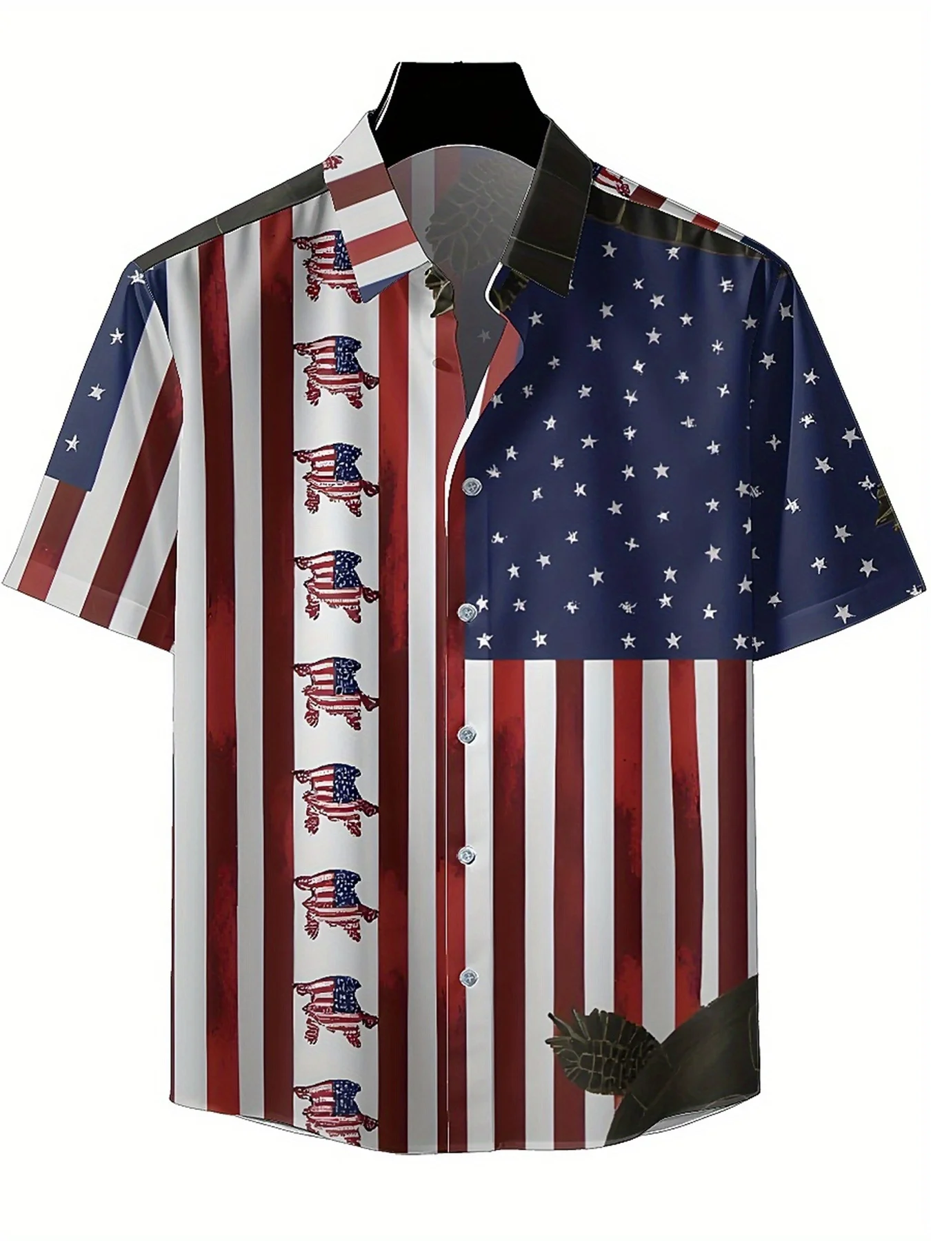 Men's Plus Size Hawaiian Shirts Turtle and Stars and Stripes Pattern,Unisex Baggy Aloha Shirts,Alternative Clothing