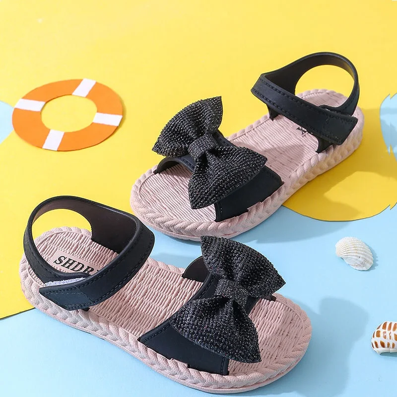 2022 Summer Kids Shoes Fashion Sweet Princess Children Sandals for Girls Toddler Baby Soft Breathable Hoolow Out Bow Shoes 24-35