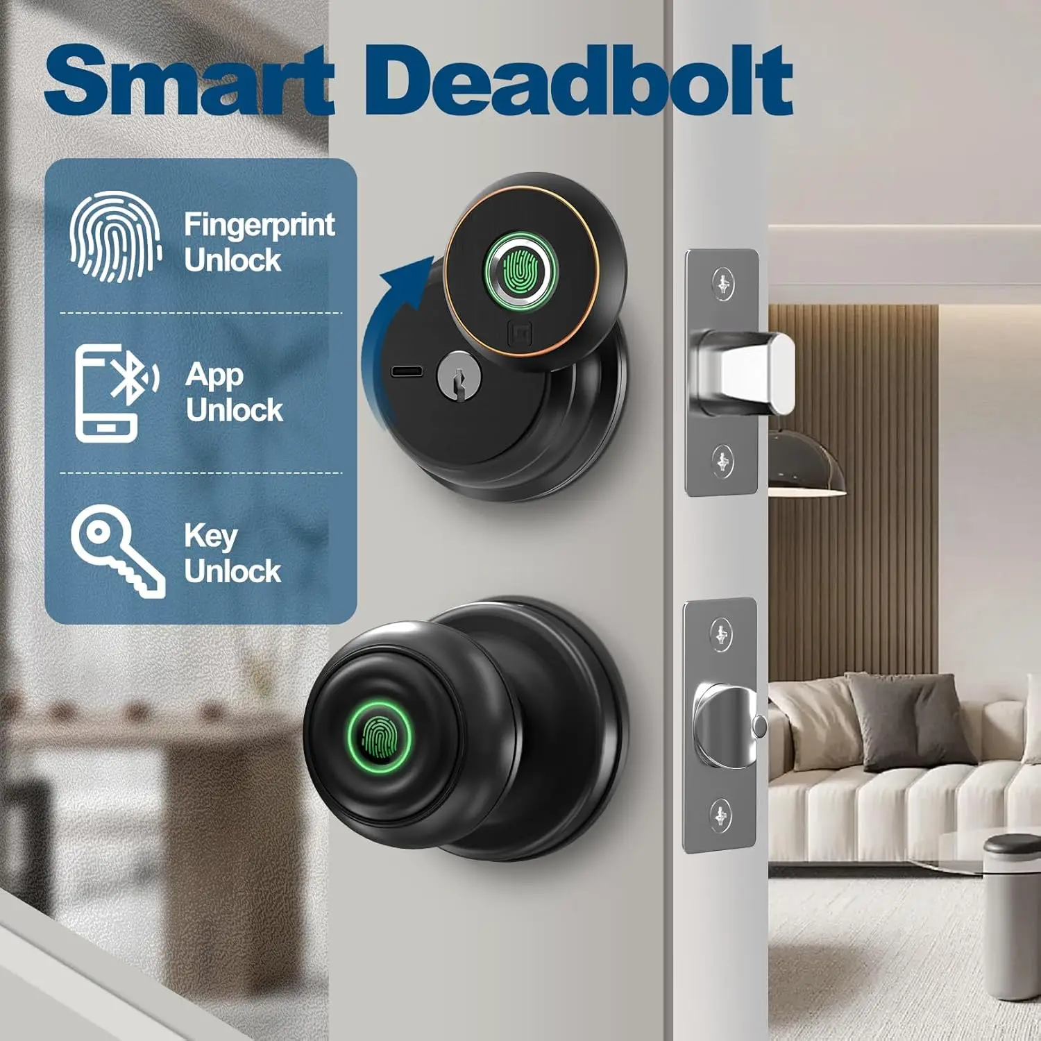 Smart Deadbolt , Keyless Entry Door Lock, Fingerprint Door Lock, Deadbolt Smart Lock for Front Door, Auto Lock