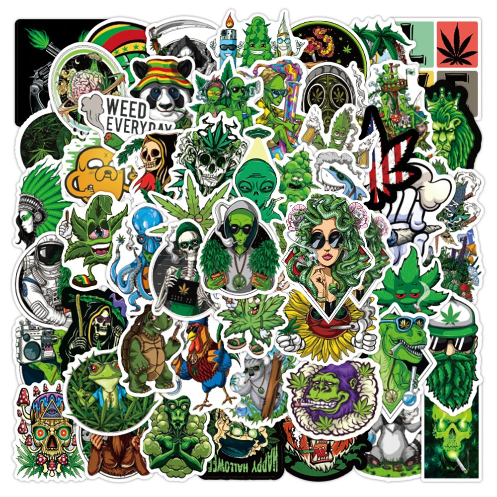 10/30/50pcs Cool Leaves Weed Smoking Graffiti Stickers Funny Characters Cartoon Decals Toys DIY Stationery Laptop Phone Case