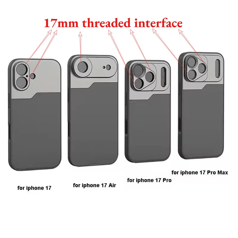 Mini Vlog-funda de teléfono con montaje de lente de rosca de 17MM para iPhone 17 Pro Max, cubierta protectora de aire, Macro anamórfico, soporte de lente gran angular