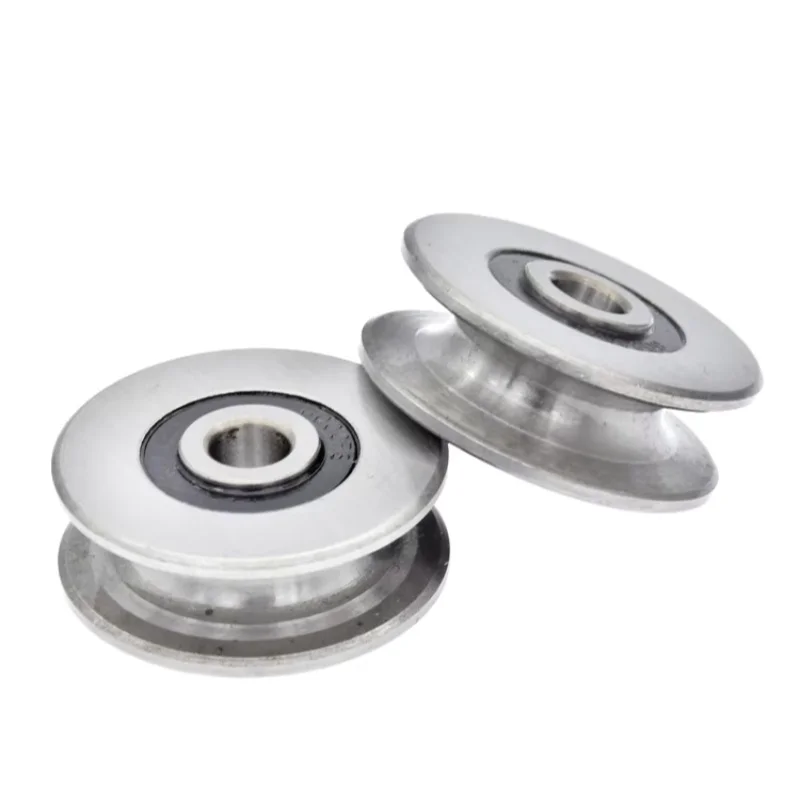 4Pcs  U groove concave pulley lifting wheel guide rail 8mm diameter steel wire rope U-groove pulley bearing 8-10x40x14mm