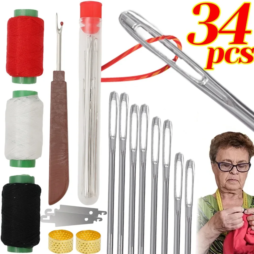 Haushalt Big Eyed Nähnadel Set mit Nadel Piercer Top Nadel Edelstahl Nähnadeln DIY Bekleidung Nähzubehör