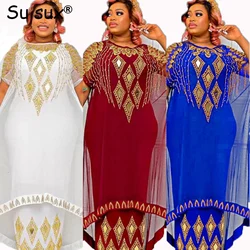 Mesh Maxi Dress African Dresses For Women Bazin Riche Original 2023 Abayas Muslim  Elegant Sequins Robe Africaine Partyclub