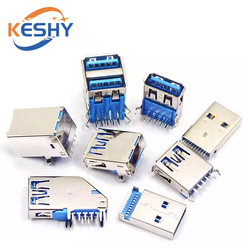 5PCS USB 3.0 USB-3.0-AF AM Type Port Male Female Solder Jacks Connector PCB Socket For USB Interface Port 90/180 degrees