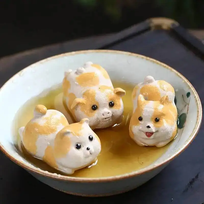 Purple Clay Tea Pet Puppy Figurine Budaiweng Piglet Cat Handmade Lifelike Tea Gamer Home Decoration Little Flying Pig Чаепитие