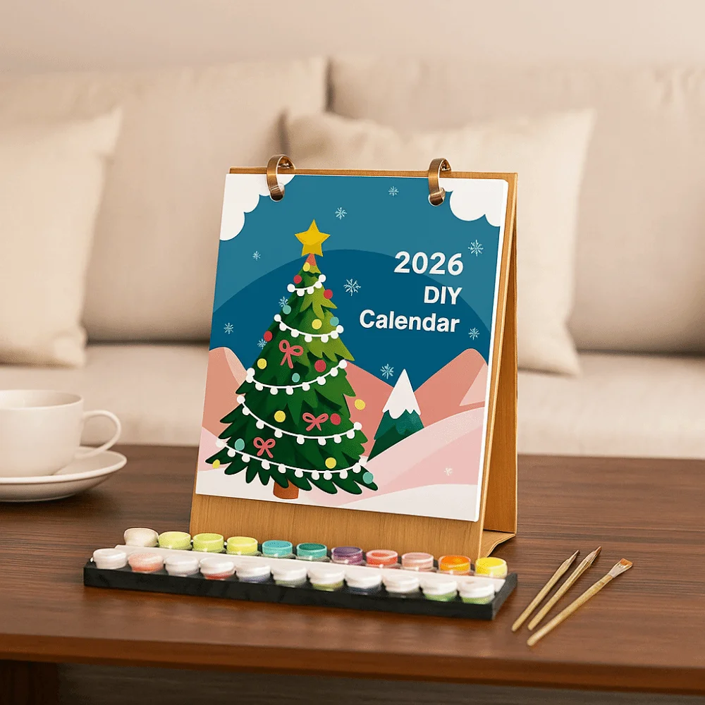 2026 Edition Desk Calendar Handmade Hand Drawn Table Planner 12 Month Paint By Numbers Standing Flip Calendar Family and Friend