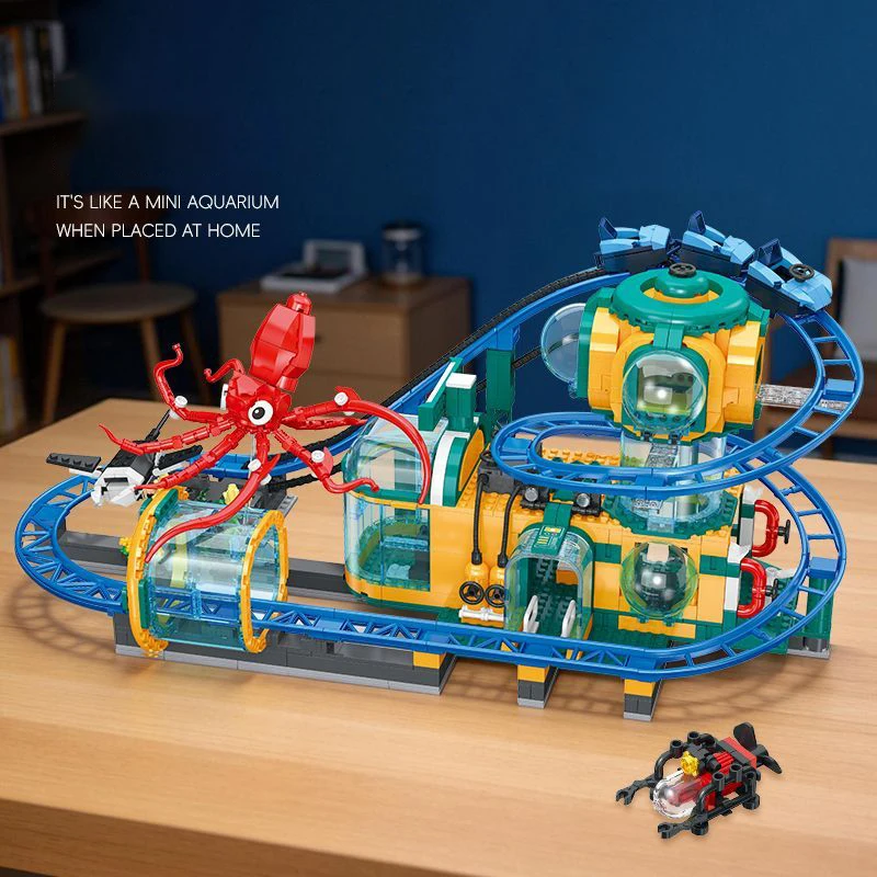 

Building block toys, birthday gifts, creative series, ocean roller coaster, building block carousel, turbo amusement park JJ9251
