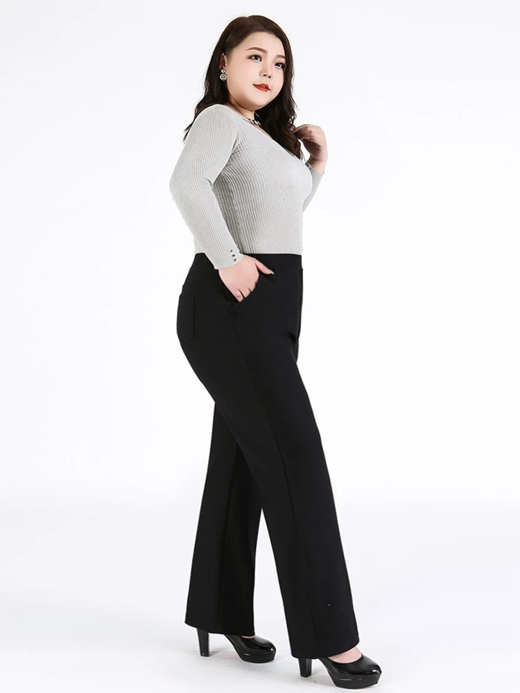 

150kg spring and summer plus size ladies casual pants 9XL 8XL 7XL fashion high waist pocket straight pants solid color trousers.