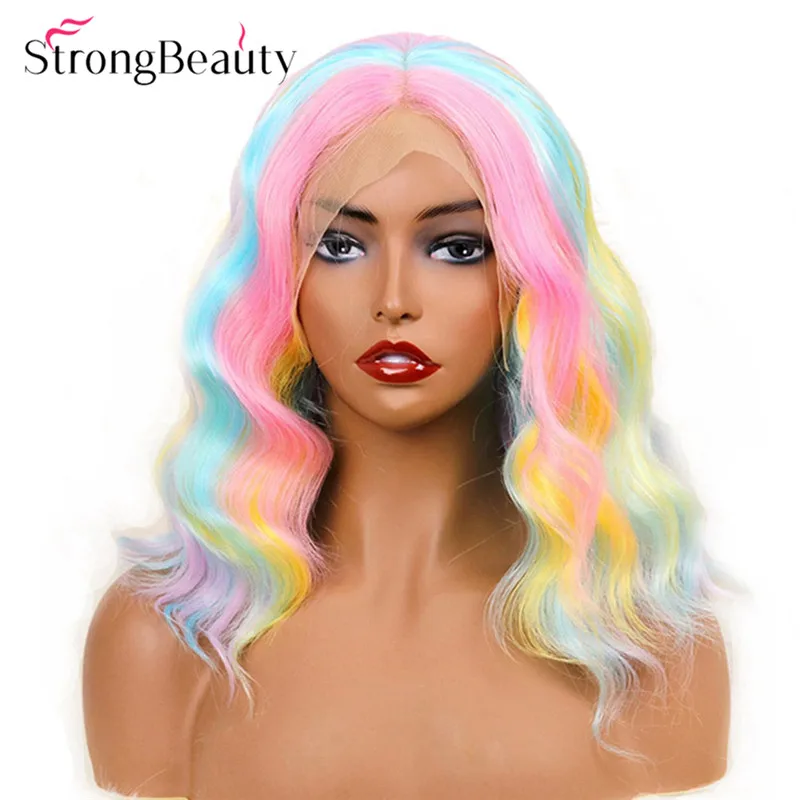strongbeauty-synthetic-lace-front-wigs-orange-ombre-pink-loose-wavy-14-inch-natural-bob-cosplay-wig