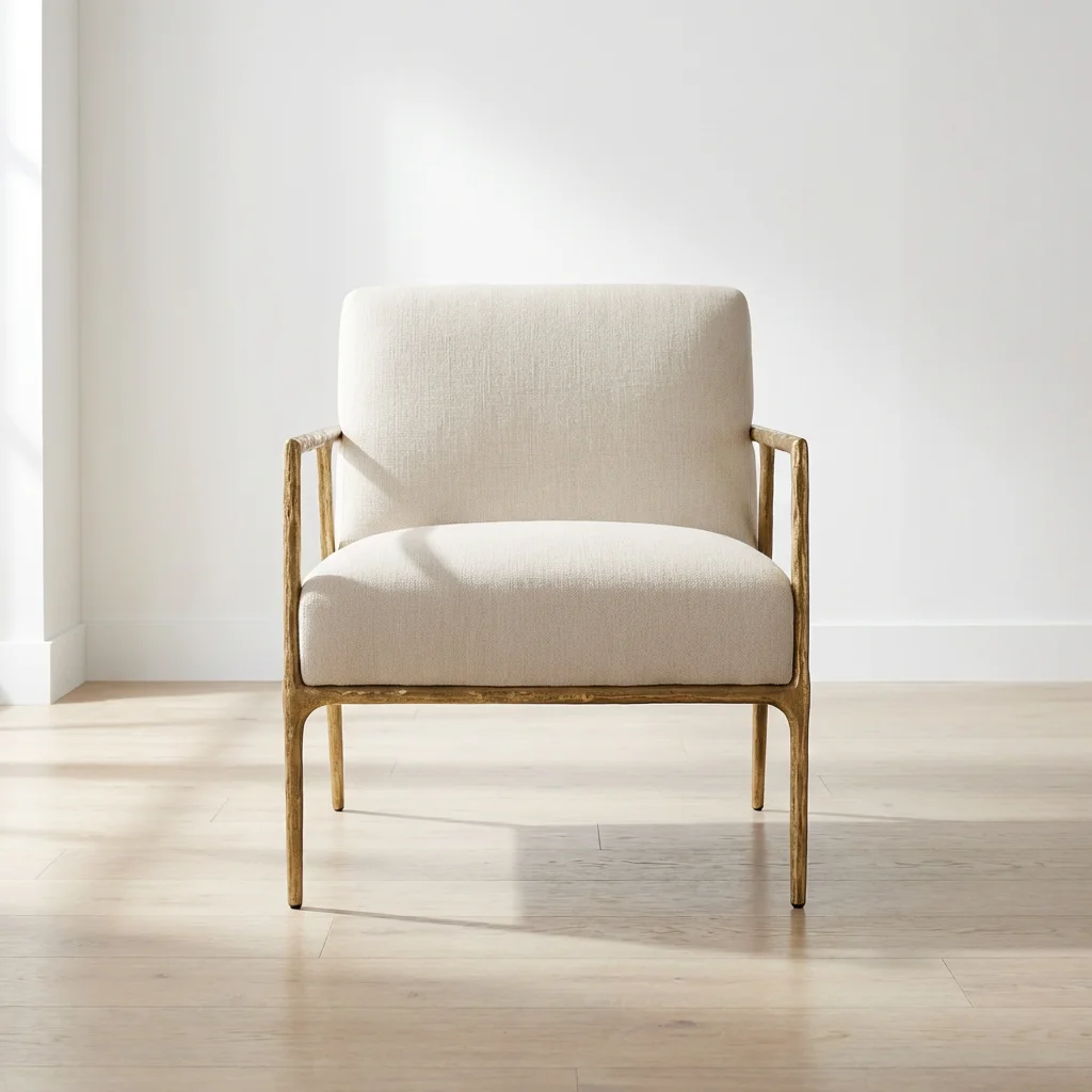 Rustic  Square Accent Lounge Chair Slope Arm Hand Hammer Forged Brass Metal Frame Sponge Filling Material Square Shape