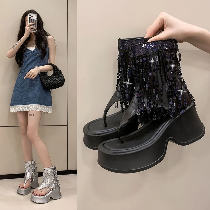 

7CM Thick-Soled Height-Increasing Versatile Women's Sandals 2026 Summer Hot Style Open-Toe Thin Back-Zip Sandals