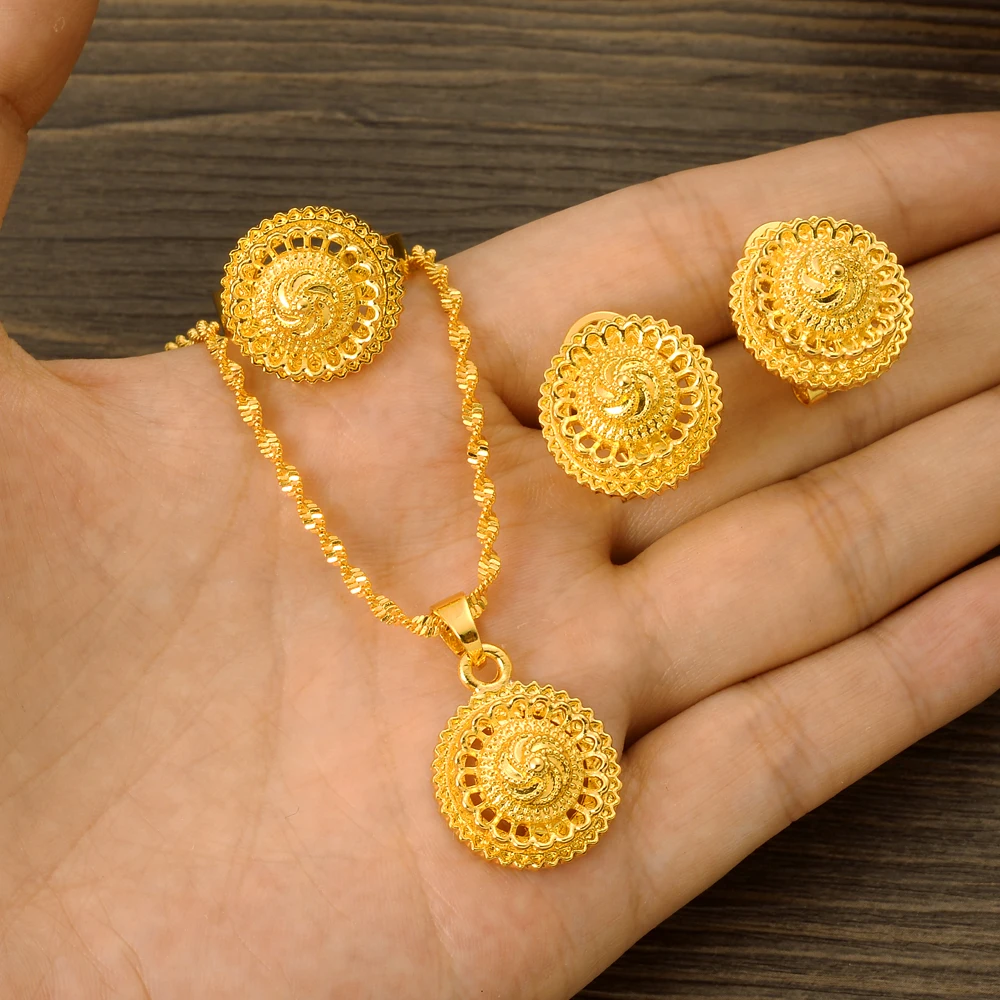 Ethiopian Traditional Gold Plated Cute Jewelry Sets Earrings Ring Gifts Baby/Girls Jewellery Set