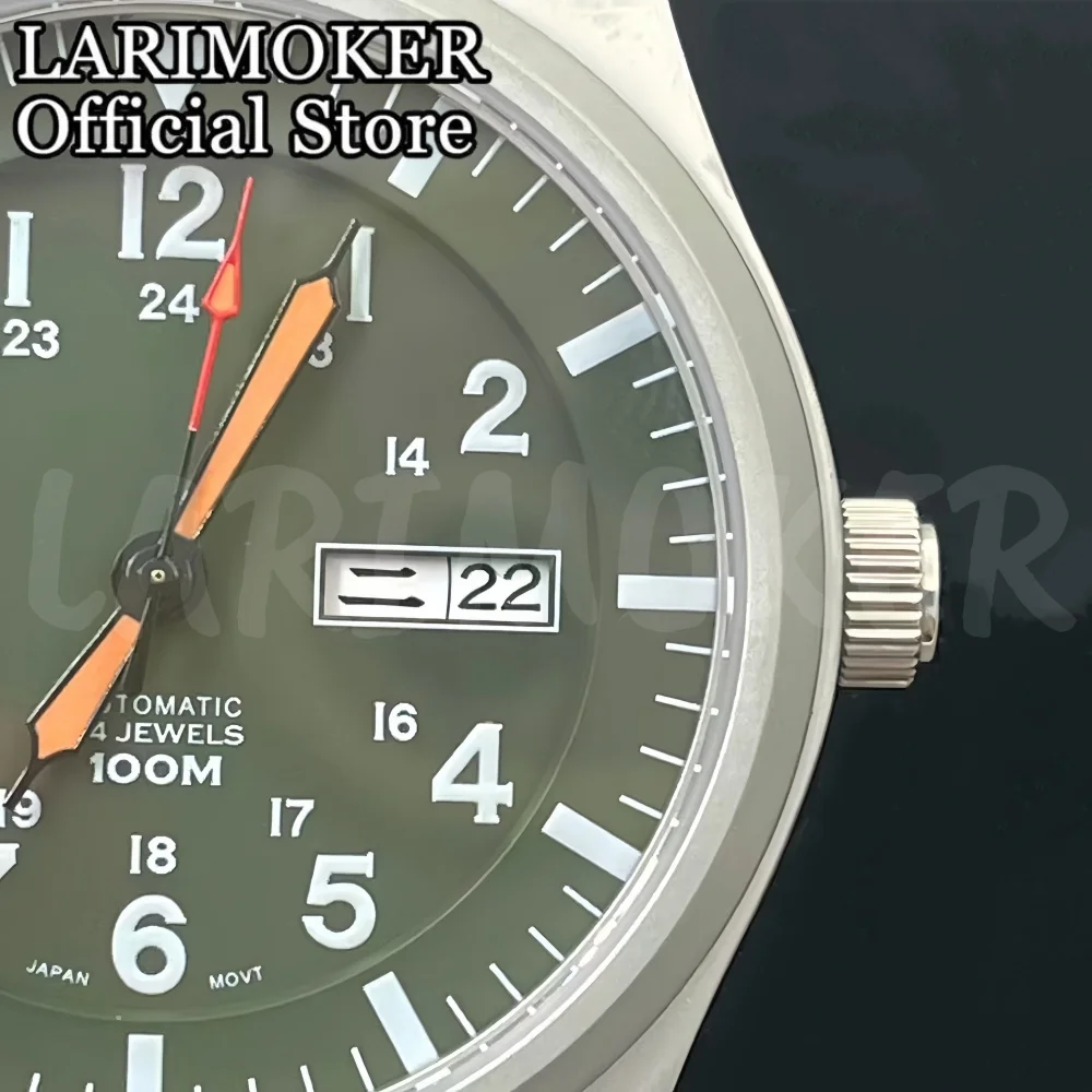 LARIMOKER Jam Tangan Mekanis Otomatis NH36A Tahan Air Kaca Safir Dipoles Retro Pria 42Mm dengan Jarum Jam Dial Hijau
