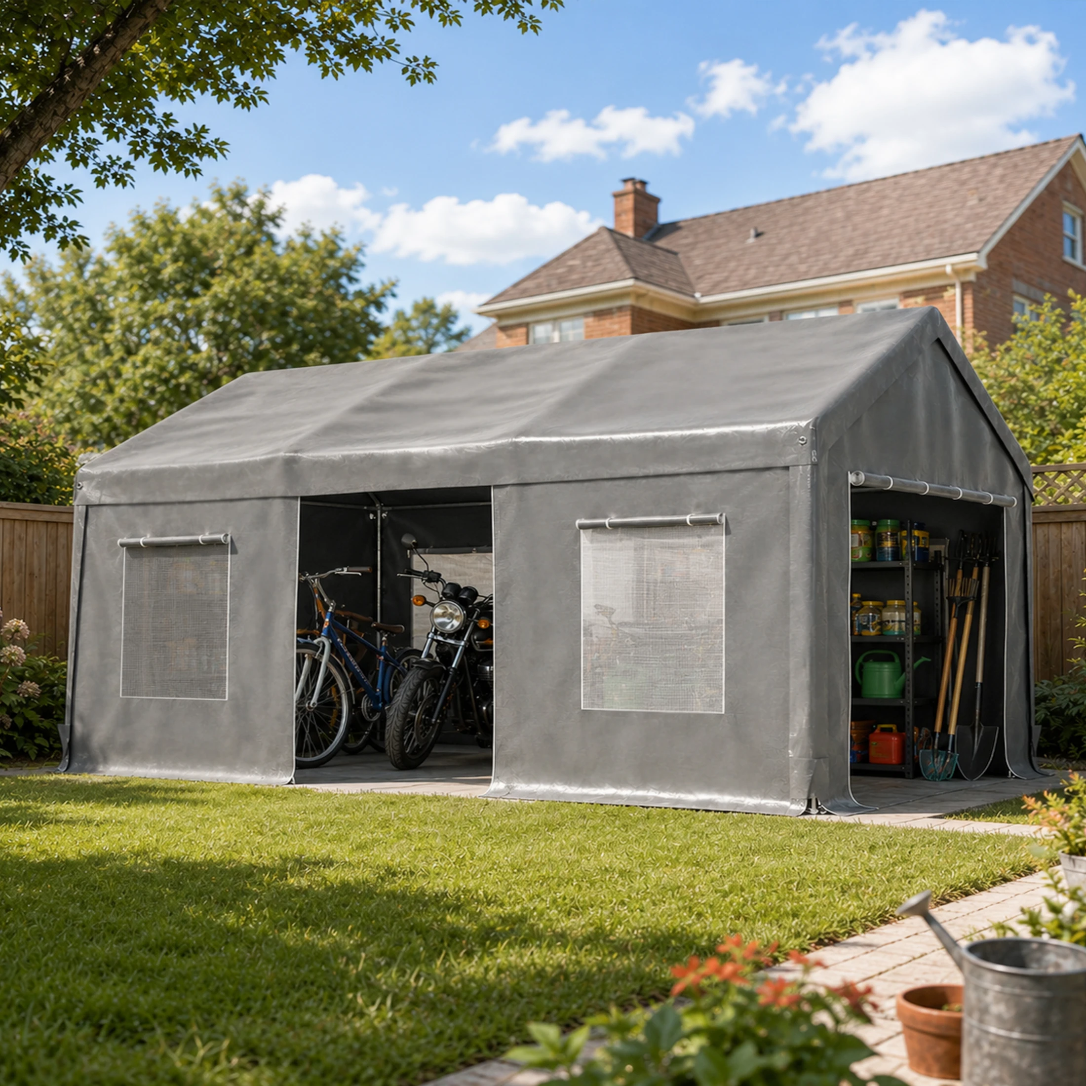 10x20FT Outdoor Carport Tent with 4 Roll Up Doors Mesh Windows Heavy Duty Galvanized Frame Waterproof Canopy for Patio Party Car Shelter