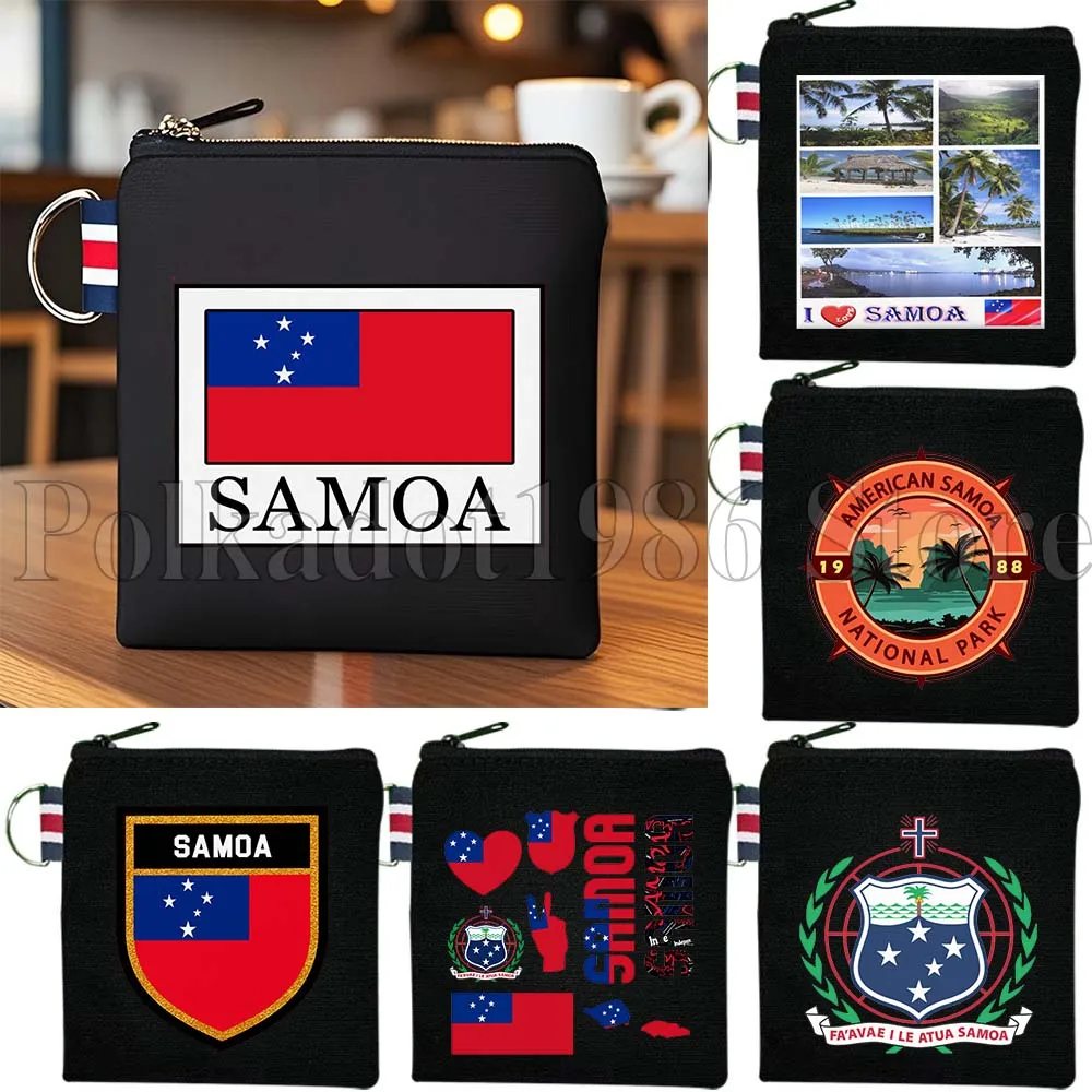 

Флаг Самоа Карта Американский Самоа Национальный парк Подарки Холщовый кошелек для монет Маленькая квадратная сумка для хранения ключей Карточная сумка Хлопковый кошелек