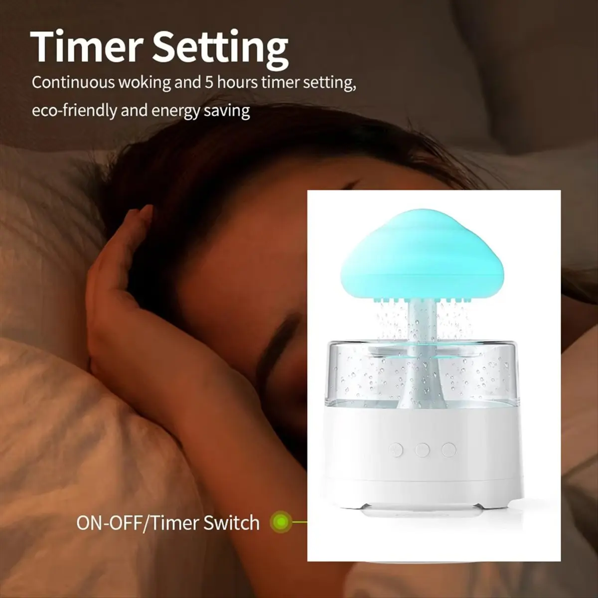 TUREBG Rain Cloud Humidifier, Mushroom Humidifier, Cloud Humidifier with Adjustable LED Lights, Rain Cloud Diffuser, Remote